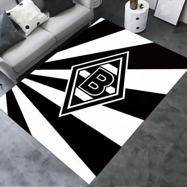 On My Love Home Borussia Teppich in Schwarz, moderner abstrakter Design-Bodenmatte aus Polyester, rutschfest und waschbar, B/T: 120 x 80 cm - Bild 1