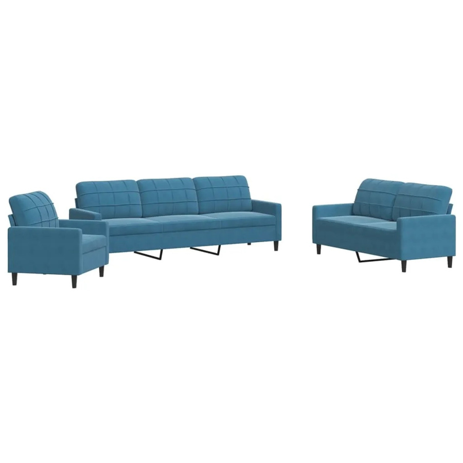 vidaXL 4-teilige Sofagarnitur aus Samt in Blau mit 3-Sitzer-Sofa, 2-Sitzer-Sofa, Sesseln und Fußhocker mit Metallrahmen - Bild 2
