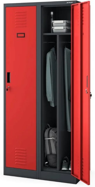 JAN NOWAK Umkleideschrank Spind KACPER mit 2 Abteilen in Anthrazit-Rot, H: 180 cm, B: 80 cm, T: 50 cm - Bild 1