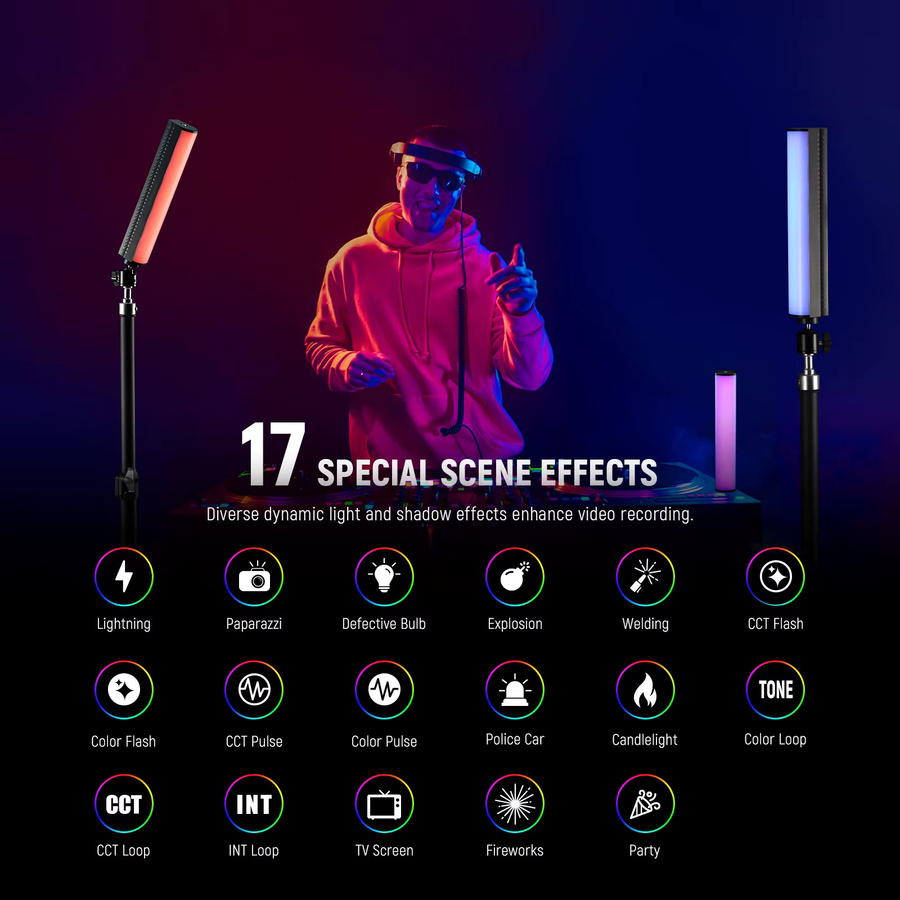NEEWER RGB-Lichtstab mit APP-Steuerung, magnetische LED-Röhrenleuchte für Fotografie und Video, Farbtemperatur 2500 K bis 8500 K, Schwarz - Bild 3