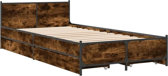vidaXL Bettgestell mit Schubladen aus Holzwerkstoff in Räuchereiche Braun B: 75 cm, L: 193 cm - Bild 1