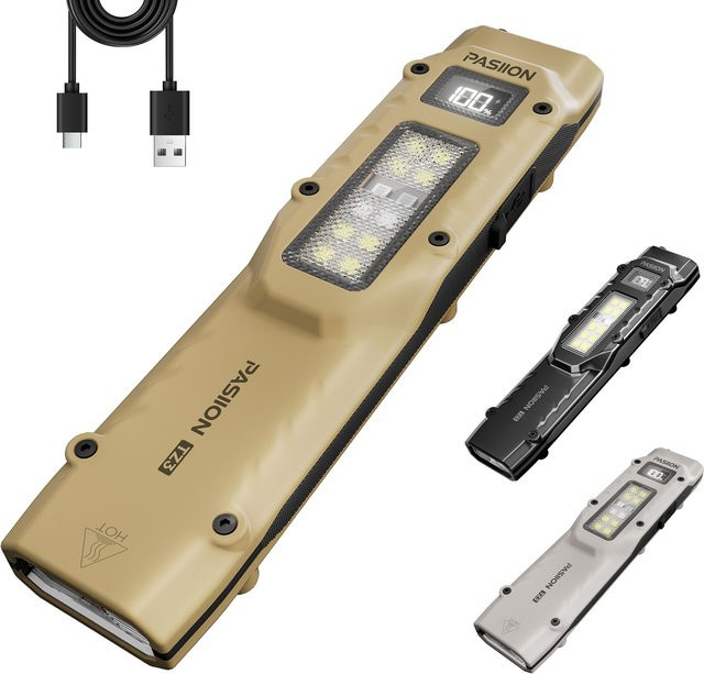 PASIION EDC Taktische LED Taschenlampe in Schwarz mit Digitalanzeige, zwei Schaltern und 8 Modi, wiederaufladbar für Camping und Notfall - Bild 1