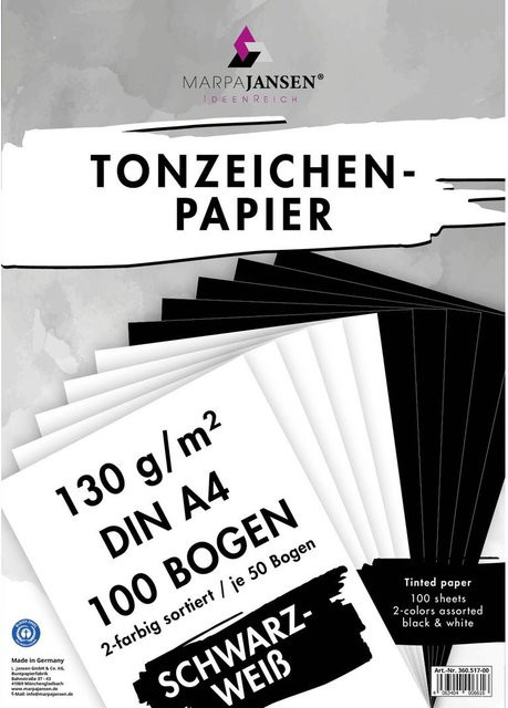 MarpaJansen Tonpapier Set in Schwarz, Weiß und Multicolor, A4, 130 g/m² - Bild 1