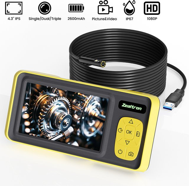 ZYPUSON Industrie-Endoskop mit 4,3 Zoll IPS-Display und wasserdichter USB-Sonde mit Autofokus-Objektiv - Bild 1