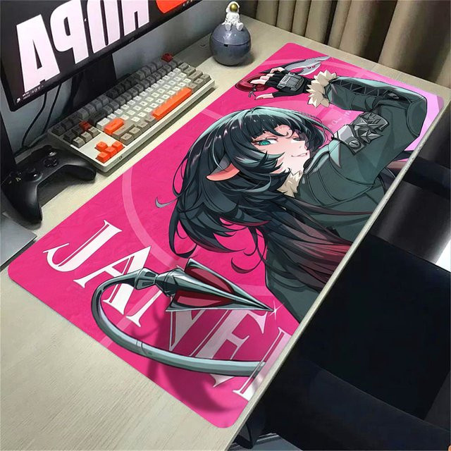 Kawaii Urban Action Anime Girl Gaming-Mauspad in Pink, rutschfeste Schreibtischunterlage mit genähtem Rand, B/T: 90 x 40 cm - Bild 1