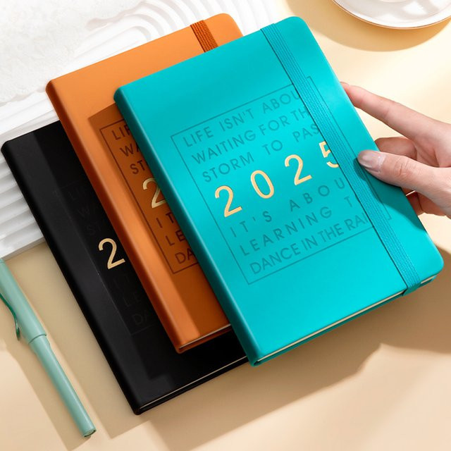 2025 Jahresplaner auf Englisch, 365-Tage-Tagesplaner als Hardcover Notizbuch in Schwarz für Zeitmanagement und Lernziele - Bild 1