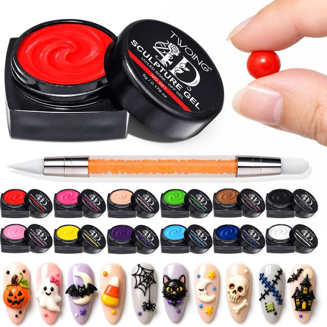 TWOING Soak-Off Skulpturen-Gel-Set, 12 Farben, mit Stift für Nagelkunst - Bild 1