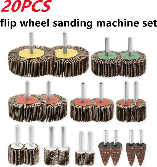 Toorise 20-teiliges Schleifklappen-Set mit 6 mm Schaft und Schleifscheibenkopf für Dremel-Rotationswerkzeuge zur Rostentfernung - Bild 1
