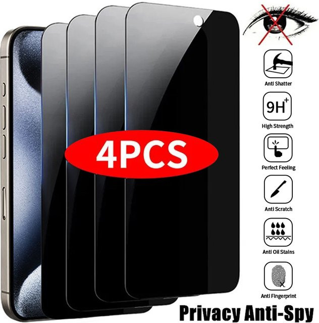4 Stück Anti-Spy Sichtschutz Displayschutz aus gehärtetem Glas für Apple iPhone 14 Pro - Bild 1