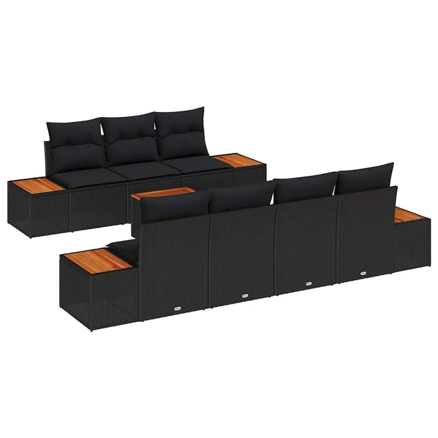 vidaXL Garten-Sofa-Set 8-teilig aus Poly-Rattan in Schwarz mit Kissen und Aufbewahrungsfunktion - Bild 2
