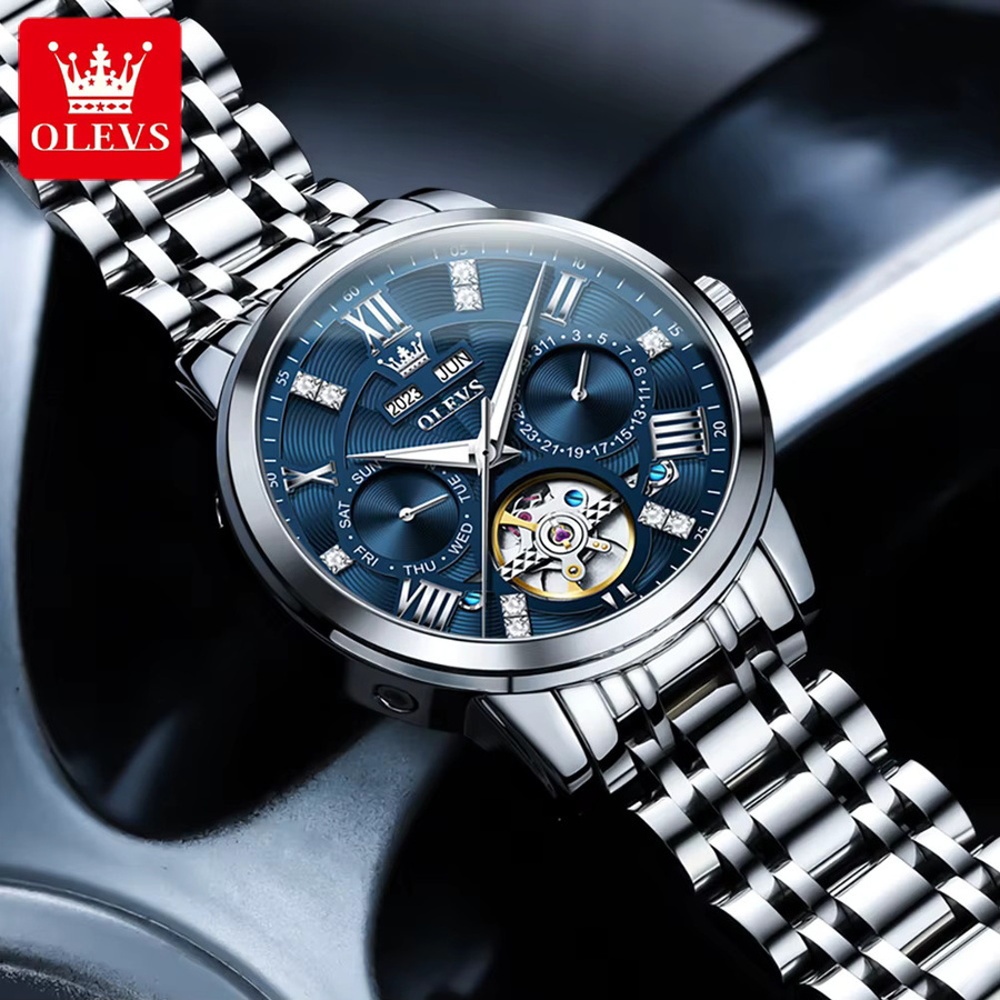 OLEVS Herrenuhr, Automatik, Edelstahl, Blau, Herren - Bild 3