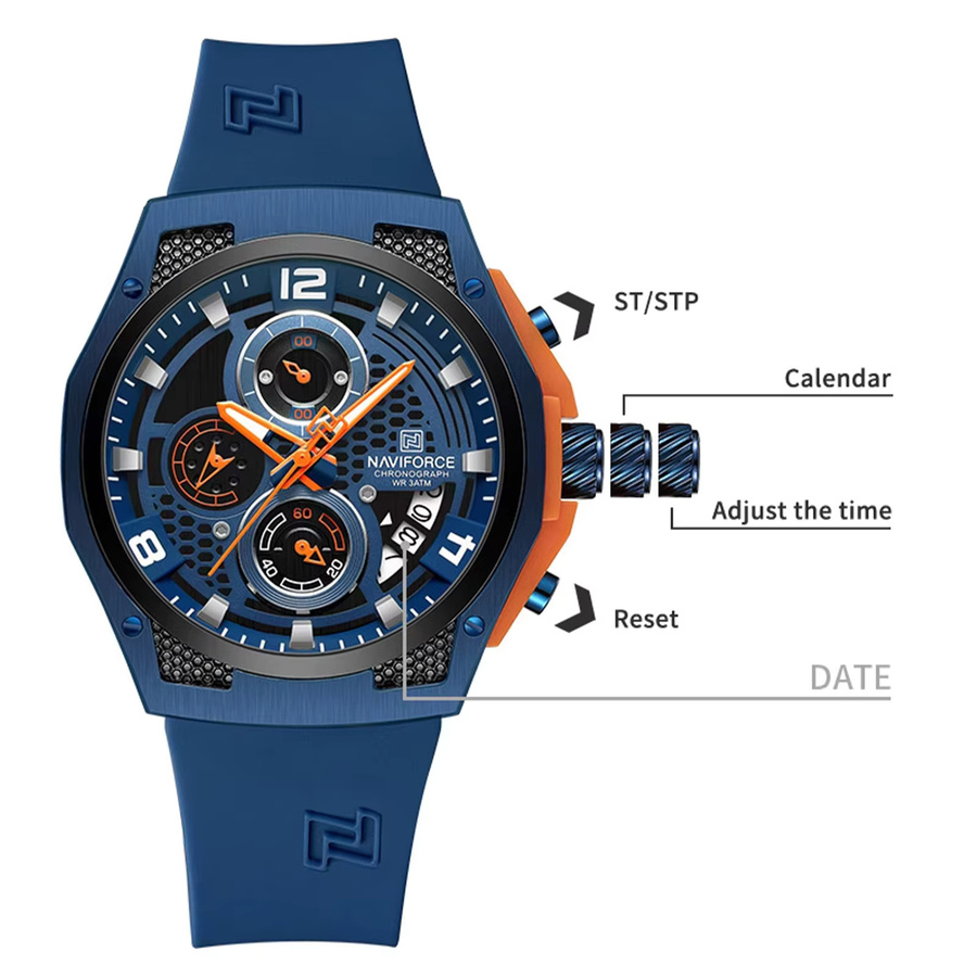 NAVIFORCE Armbanduhr Chronograph, Quarz, Silikon, Schwarz, Herren - Bild 5
