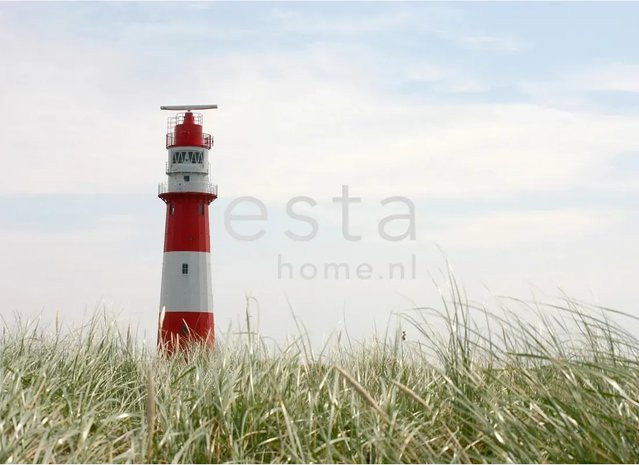 ESTAhome Fototapete Leuchtturm in Rot, Weiß und Grün für einen maritimen Einrichtungsstil, B: 372 cm, H: 270 cm - Bild 1