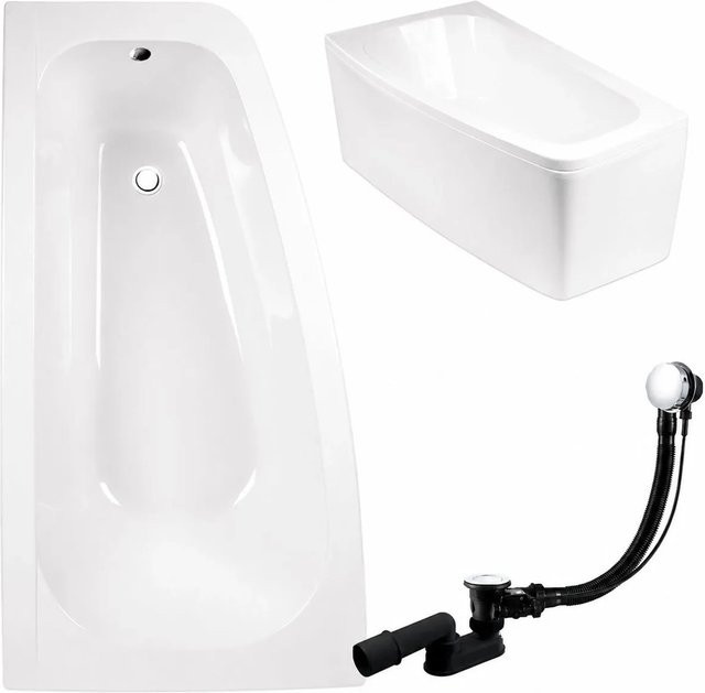 KOLMAN Eckbadewanne links in Weiß mit Acrylschürze, Ablauf und Füßen, B/T: 150 x 80 cm - Bild 1