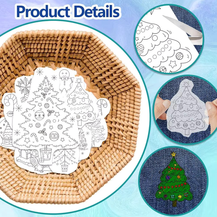 Wasserlöslicher Stabilisator mit Weihnachtsbaum-Stickermuster in Weiß für Handarbeit und Nähzubehör - Bild 3