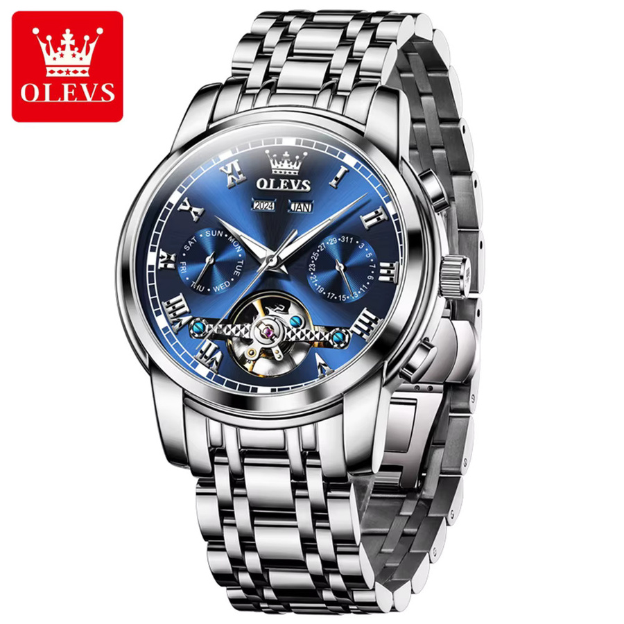 OLEVS Armbanduhr Automatik, Edelstahl, Blau, Herren - Bild 2