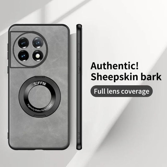 Magnetische Stoßfeste Lederhülle für OnePlus 11, 12 und 13 mit kabellosem Lade-Ring in Matt-Optik - Bild 1