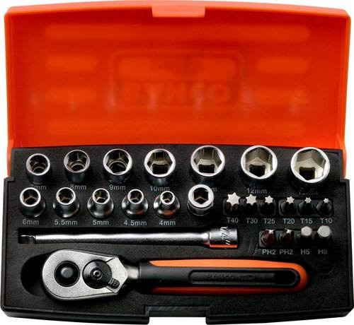 Bahco Steckschlüsselsatz SL25 aus Edelstahl, 25-teilig, Schwarz-Orange - Bild 1