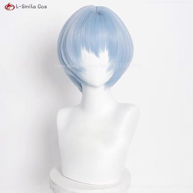 Ayanami Rei Cosplay Perücke, Cyan Blau, Lockiges Haar, 100 cm, Unisex - Bild 1