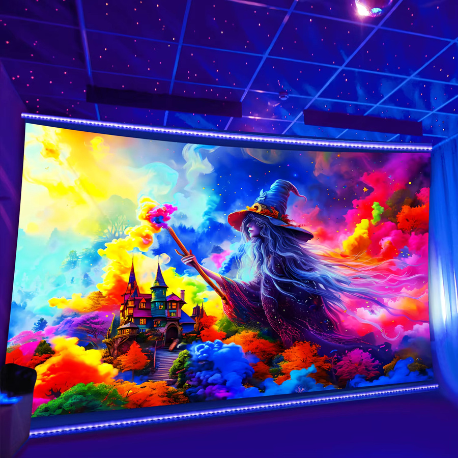 VIKAMA Magischer Hexen-Wandteppich mit Sternenhimmel und Schloss in Multicolour, B/H: 60 x 40 cm - Bild 2