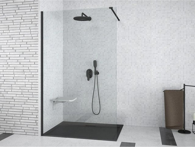 KOLMAN Walk-in-Duschwand aus Transparentglas in Schwarz, B: 90 cm, H: 195 cm, Glasstärke: 8 mm - Bild 1
