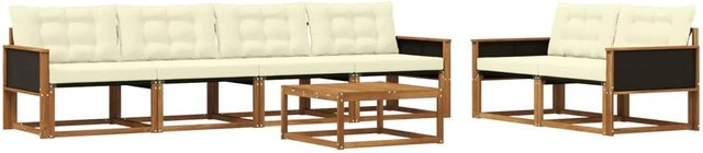 vidaXL Outdoor-Sofagarnitur aus massivem Akazienholz und Textilene in Natur und Creme mit 7-teiligem Set inklusive Kissen - Bild 1