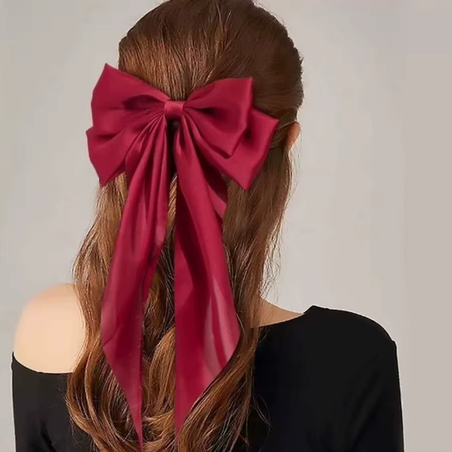 Haarspange Seidensatin, Rote Schleife mit Quastenband, Damen - Bild 5