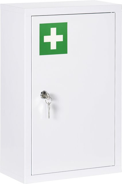 Kleankin Medikamentenschrank aus Stahl in Weiß, abschließbar und kindersicher mit 3 Fächern, B/T/H: 30 x 14 x 46 cm - Bild 1