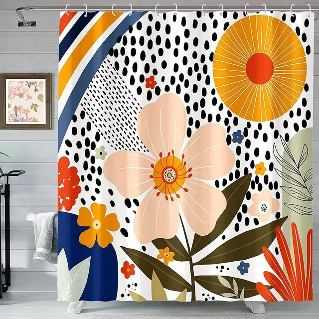 Abstrakter Duschvorhang Floral Modern in Bunt mit Haken, Breite: 150 cm, Höhe: 180 cm - Bild 1