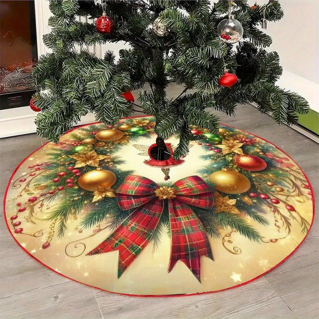 VIKAMA Weihnachtsbaumrock Holly Christmas aus rotem Samt mit festlichen Schleifen - Bild 1