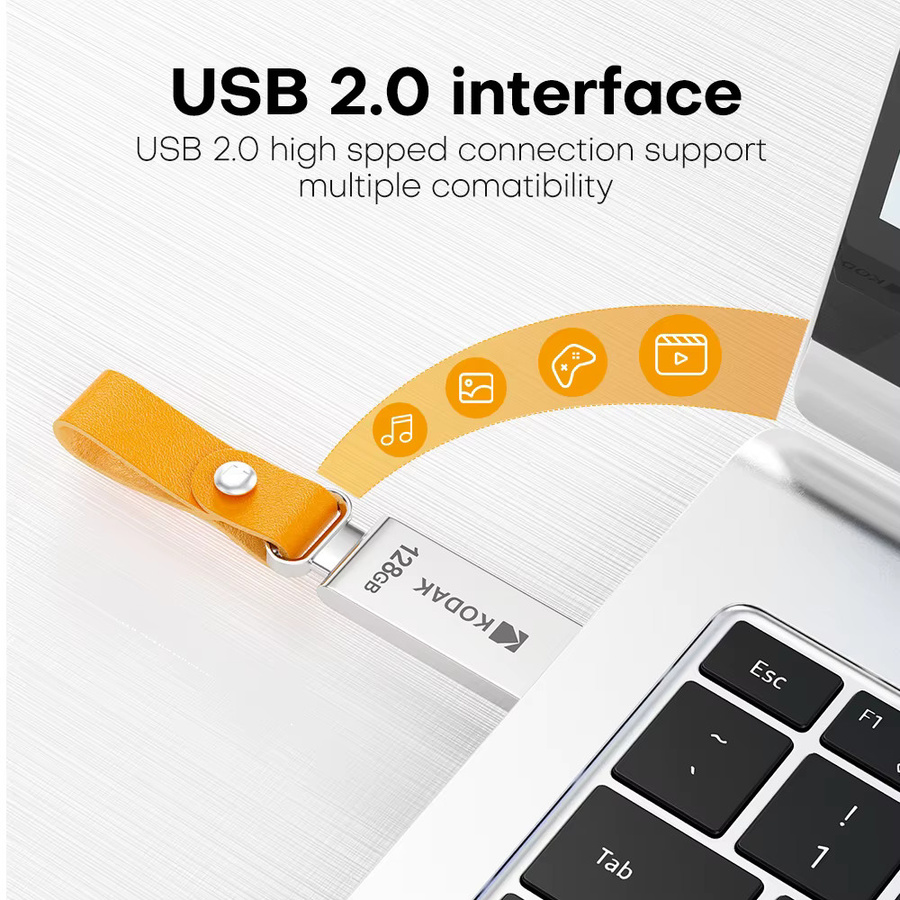 Kodak USB 2.0 Flash-Laufwerk mit Leder-Lanyard und Metall-Gehäuse, Wasserdichter USB-A Speicherstick - Bild 2
