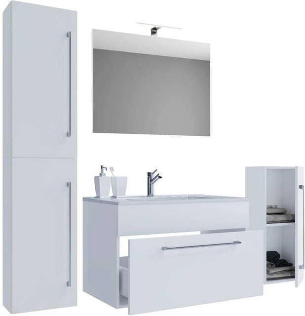 VCM Badmöbel-Set Badinos modern in Weiß mit Waschtisch, Spiegelschrank und Hochschrank, B/H/T: 80 x 150 x 46 cm - Bild 2