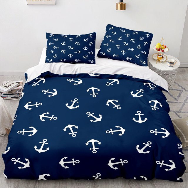 Lodestar Bettwäsche-Set mit Kissenbezug, nautisches Ozean-Design in Blau, Mikrofaser, B/H: 172 x 218 cm - Bild 1