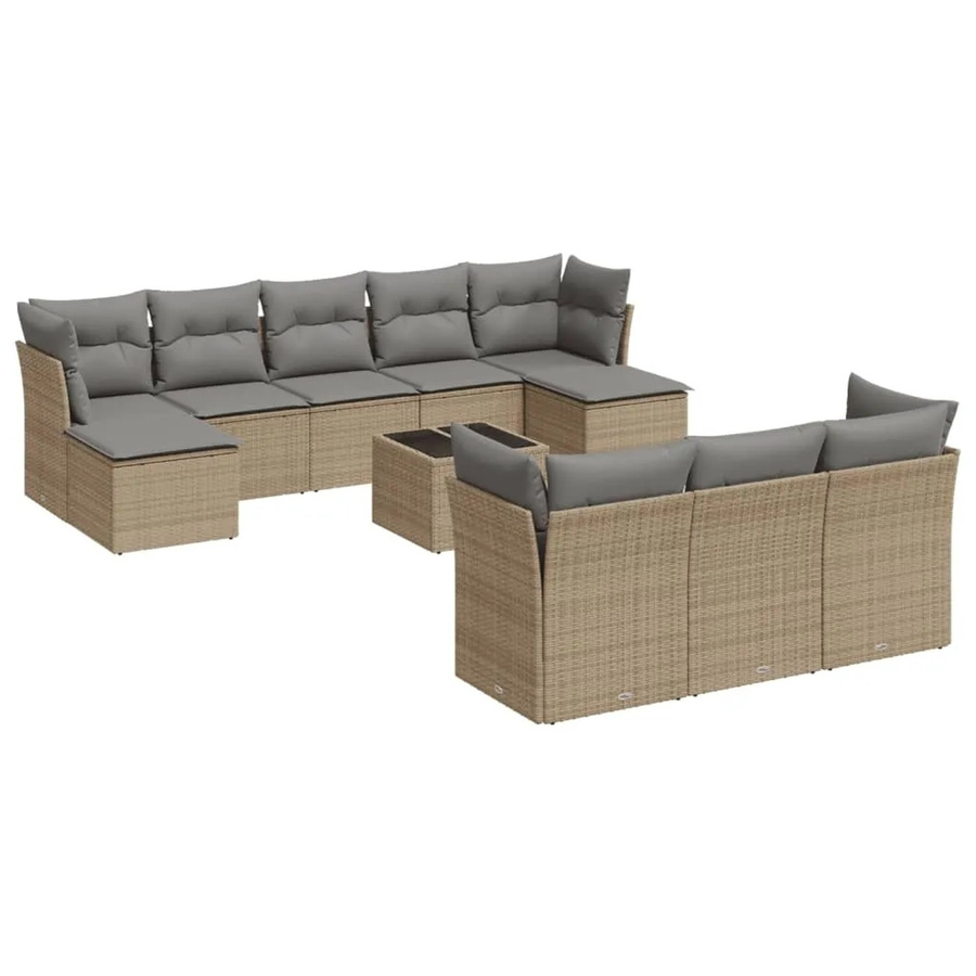 vidaXL 11-teilige Garten-Sofagarnitur in U-Form aus Polyrattan mit Kissen in Beige-Grau - Bild 2
