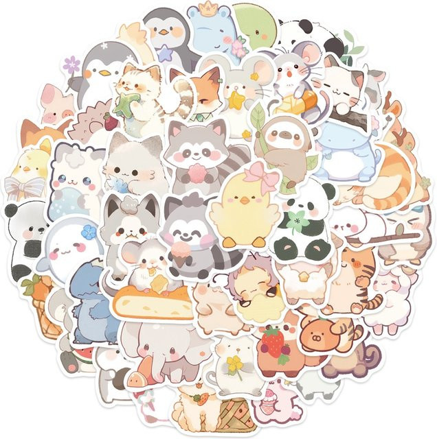 50 Stück Cartoon Tier Aufkleber wasserfest mit Tinte-Design von BulingBulingStickers Shop in Multicolour für Laptop, Telefonhülle und Gepäck - Bild 1