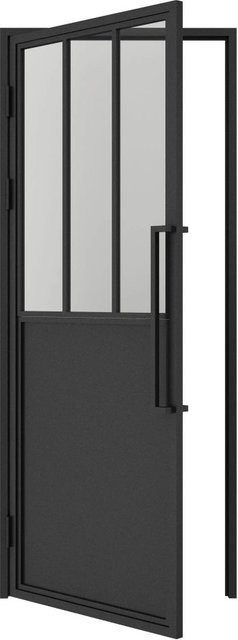 inova Loft Glastür Komplettset in Schwarz mit Klarglas, 3 Felder, Kickplatte, DIN Links, inklusive Zarge, Beschlag und Griffstange, B: 93,0 cm, H: 204,0 cm - Bild 1