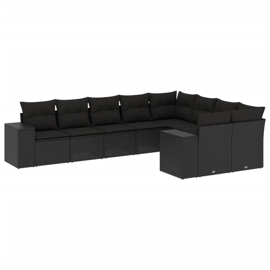 vidaXL 9-tlg Garten-Sofagarnitur in Schwarz aus Poly-Rattan mit Kissen und Stauraum - Bild 2