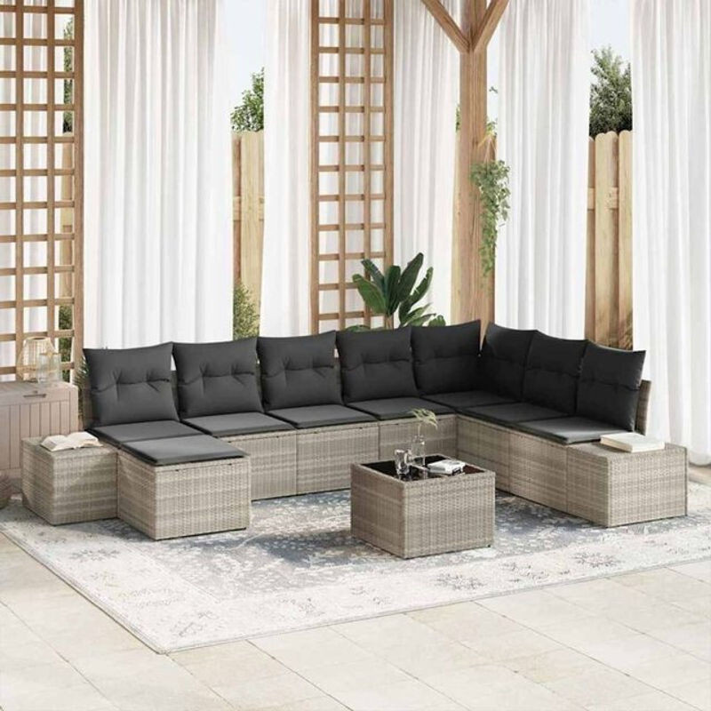 vidaxl Garten-Sofa-Set aus Polyrattan mit 9-teiligem Kissen-Set in Grau, B/T/H: 319 x 209 x 85 cm - Bild 1