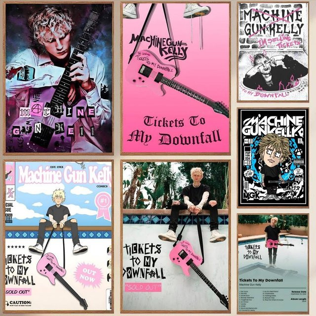 Kayou MGK Machine Gun Kelly Poster, selbstklebender und wasserfester Kunstdruck auf Papier, Wanddekoration, Mehrfarbig, B: 20,0 cm, H: 20,0 cm - Bild 1