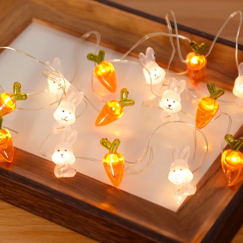 ZQNYCY LED Ostern Lichterkette mit Kaninchen, Karotten, Küken und Eiern, 2m, Mehrfarbig - Bild 2