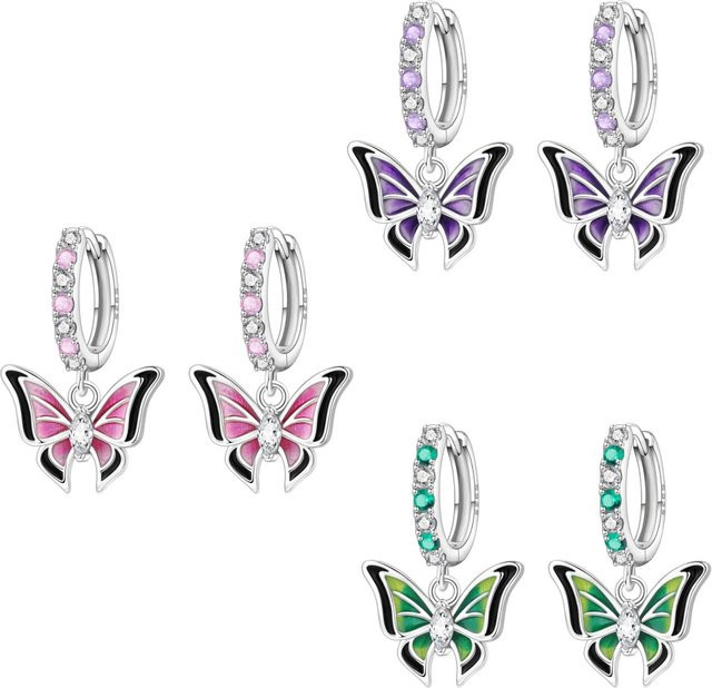 Cycuff Tropfenohrringe, 925 Silber, Lila Schmetterling, Damen - Bild 1