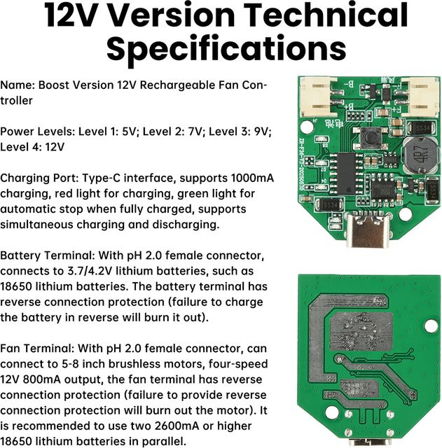 USB-C Lademodul und Boost Board für 3/4-Gang Ventilatoren, 5V bis 12V Steuerplatine in Grün - Bild 1