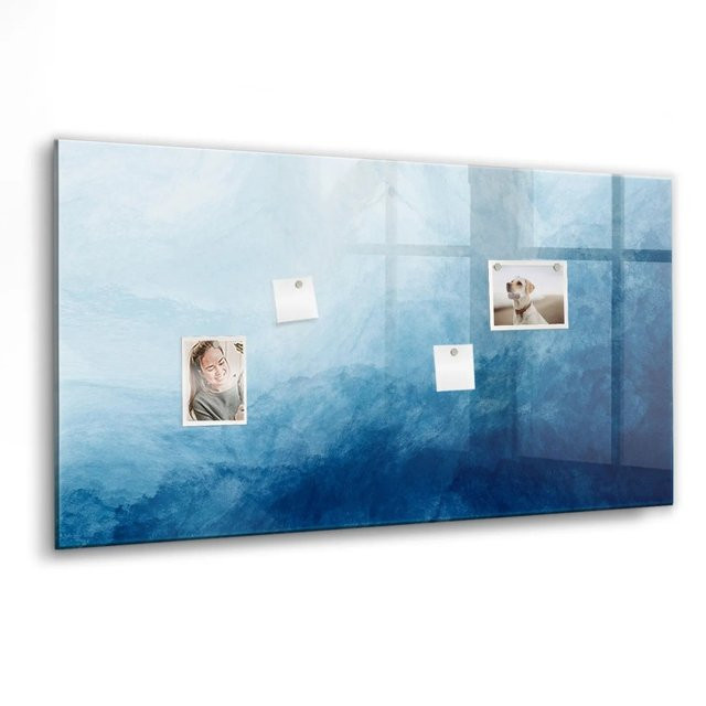 Tulup Magnettafel aus Glas mit abstraktem Wasser-Design in Schwarz und Blau, B: 120 cm, H: 60 cm - Bild 1