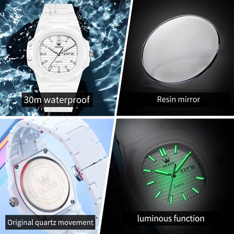 OLEVS Armbanduhr Quarz, Silikonarmband, Weiß, Herren - Bild 4