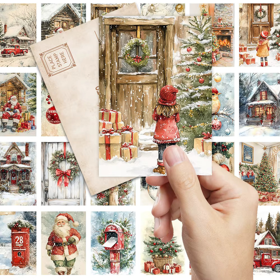 32 Stück Vintage-Weihnachtspostkarten mit Illustrationen und Typografie in Multicolour - Bild 2
