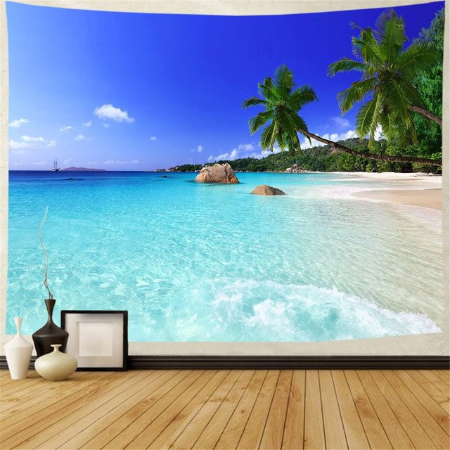 Racunbula Wandteppich Tropisches Paradies mit Kokospalmen und Ozean Strand, Mehrfarbig, Breite: 70 cm, Höhe: 100 cm - Bild 1