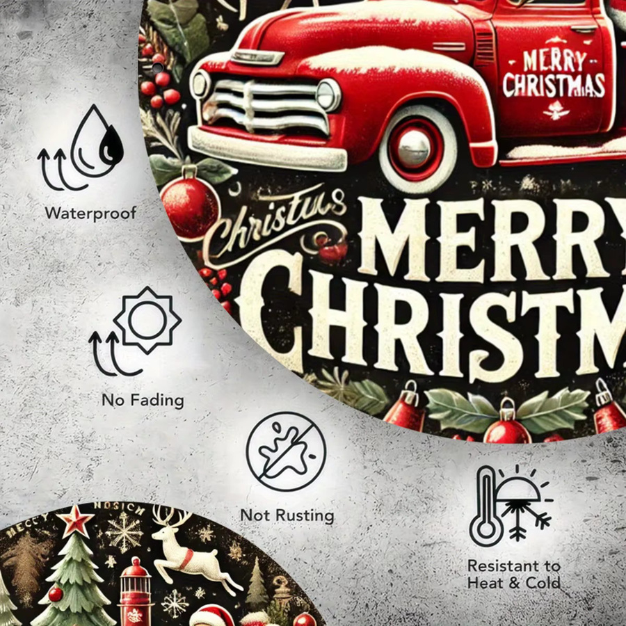 Potdemiel Rundes Metallschild Weihnachten mit Weihnachtsmann und Rentier im rustikalen LKW-Design, Farbe Rot, Durchmesser: 20,3 cm - Bild 4