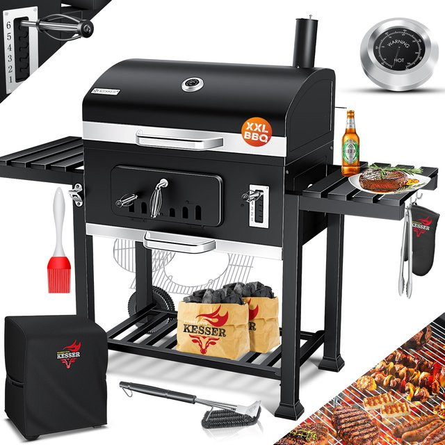 KESSER Grillwagen XXL Holzkohlegrill mit Deckel, Thermometer und emailliertem Grillrost - Bild 1