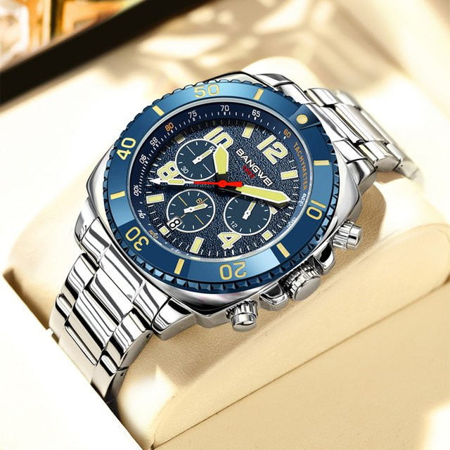 BANGWEI Armbanduhr, Quarz, Edelstahl, Blau, Herren - Bild 1