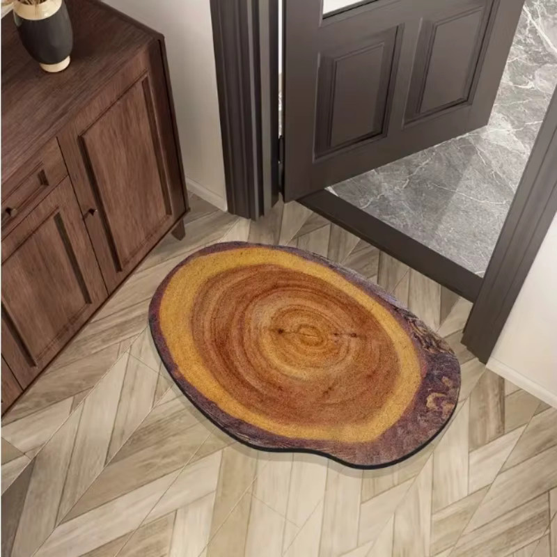 VIKAMA Fußmatte mit Holzmaserung und Jahresring-Design in Braun, geräuschreduzierend für Eingangsbereich, Flur und Badezimmer, B/T: 60 x 40 cm - Bild 2